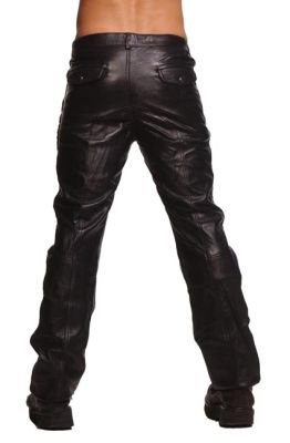 
Police Leather Pants with Blue Stripe